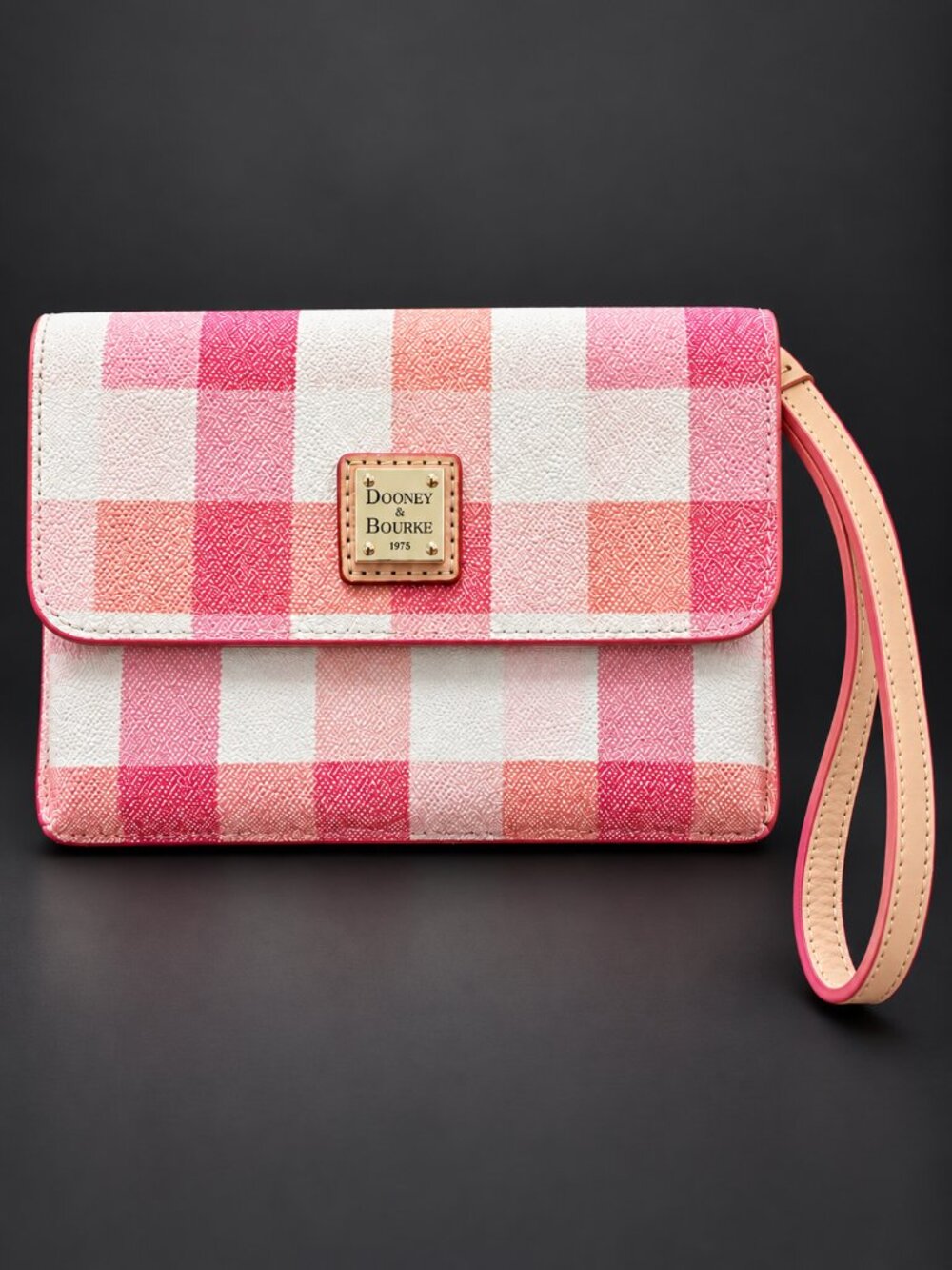 Dooney & Bourke Quadretto Milly Wristlet Wallet Pink Coral Plaid Gingham Bag